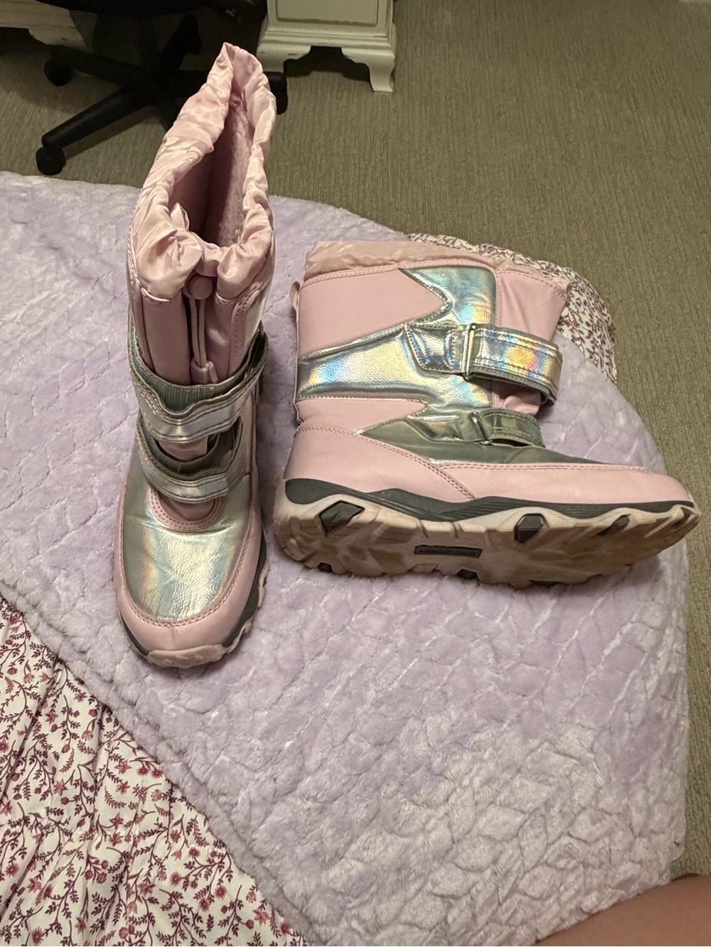 Lands' End Kids Pink Iridescent Strap Snow Boots